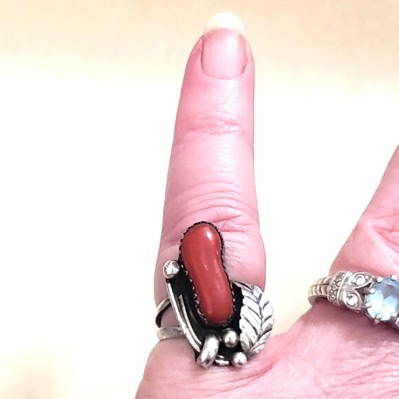 Navajo Sterling Coral Ring sz 5.75    NAR 1036 - Picture 7 of 8